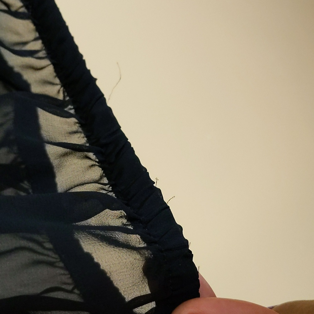 Bedo| Vintage Black Sheer Slit Bat Wing Blouse with Elastic Waist - Picture 8 of 9
